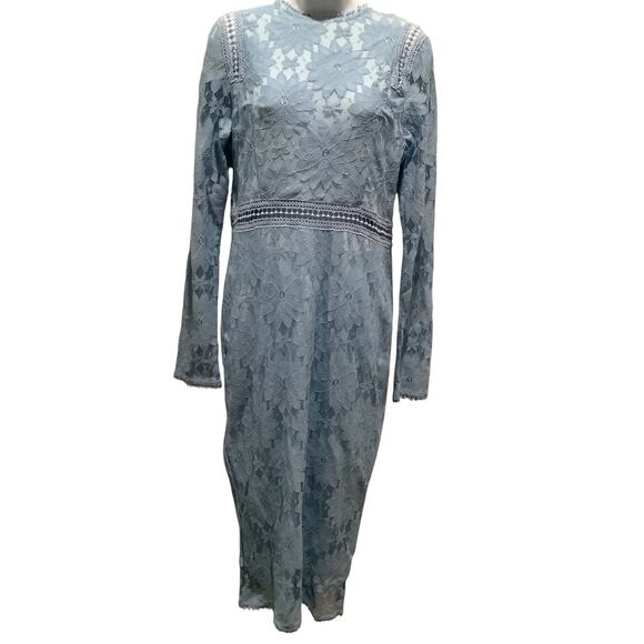 PRETTY LITTLE THING BLUE LACE BODYCON MIDI DRESS 8 NWT - Picture 1 of 11